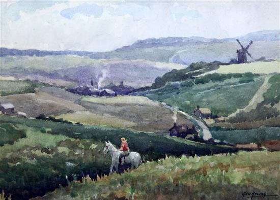 George Ayling (1887-1960) Rider on the Downs, 10 x 14.5in.
